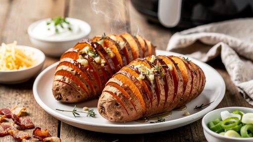 I luften spis Hasselback sötpotatis