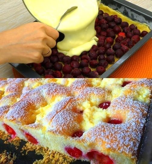 Jag ska baka den tre gånger på en vecka – körsbärskaka på 5 minuter i ugnen!  180 g socker 420 g mjöl 3 ägg…