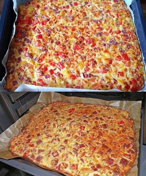 Shake-and-bake-pizza med 250 g salami – ett snabbt och enkelt recept för alla dagar!  220 g mjöl 1/4 liter mjölk 250 g salami eller skinka…