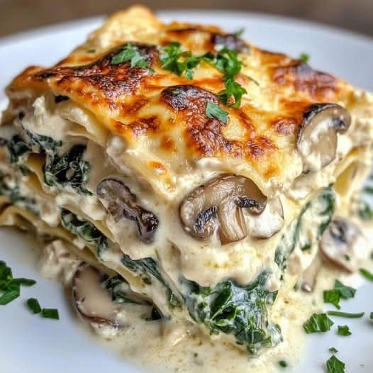 Krämig lasagne med spenat och svamp