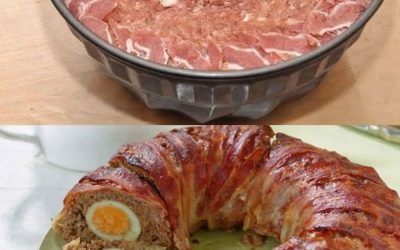Köttfärslimpa inlindad i bacon med ägg – rejäl och imponerande