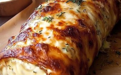Läcker ostrulle med köttfärs, bakad i ugnen i 30 minuter.