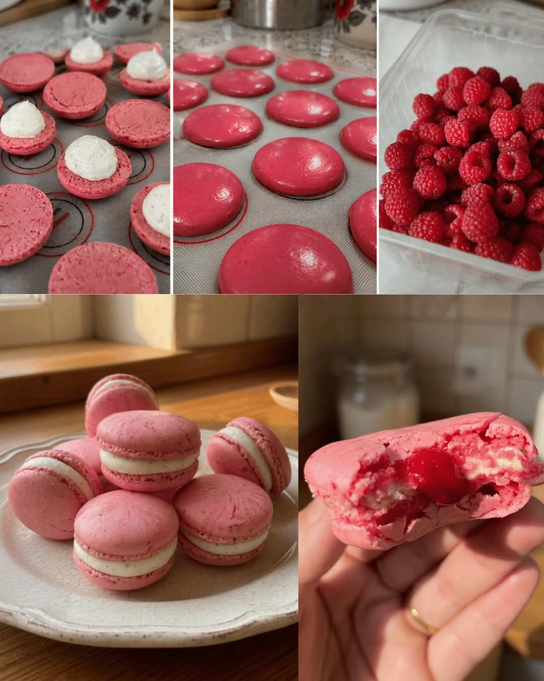 Vanilj & hallon macaron (italiensk maräng & ultra krämig Namelaka)