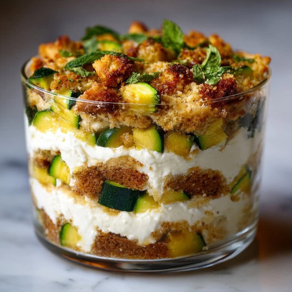 Smakrik tiramisu med zucchini, färsk getost och mynta
