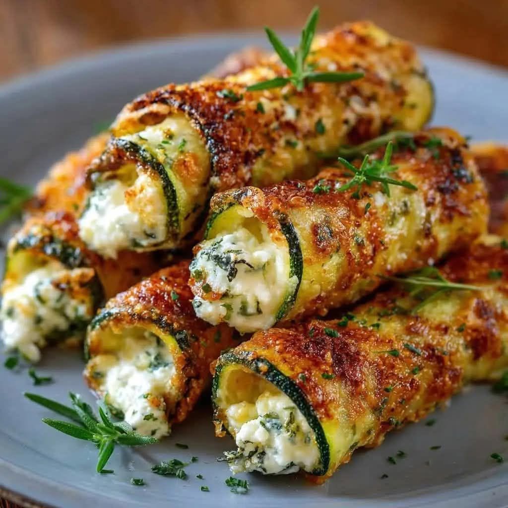 Krispiga zucchinirullar med ost i ugnen