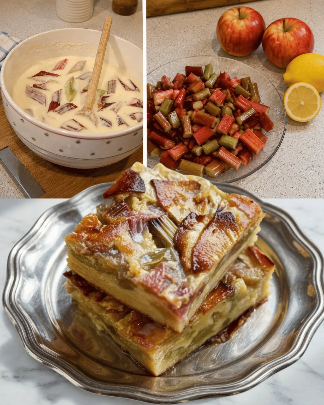 Äpple-rabarber-flaugnarde och krispig citronglasyr