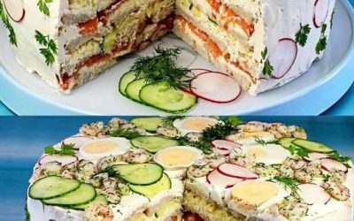 Festlig smörgåstårta med 6 paket färskost och 10 skivor rågbröd 😋
