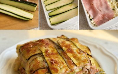 Zucchinilasagne med skinka och mozzarella
