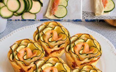 Smördegsrosor med zucchini och rökt lax (elegant och enkel aptitretare)
