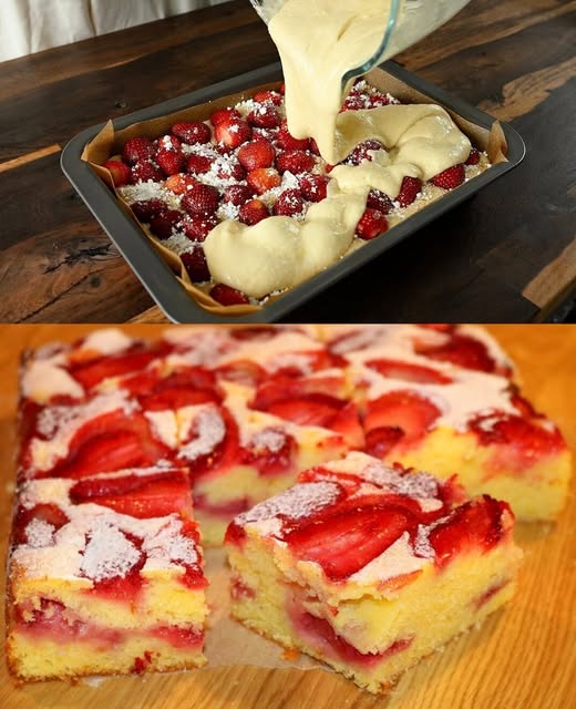 Jordgubbssockerkaka från en plåt på 10 minuter – recept på en mugg