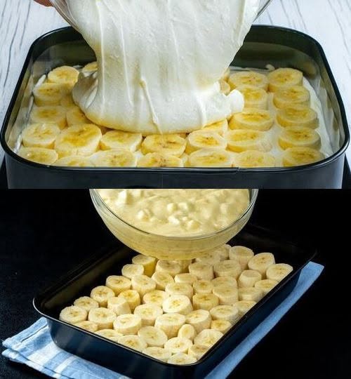 Banankaka utan gräddning, med 2 paket vaniljpuddingmix 😋