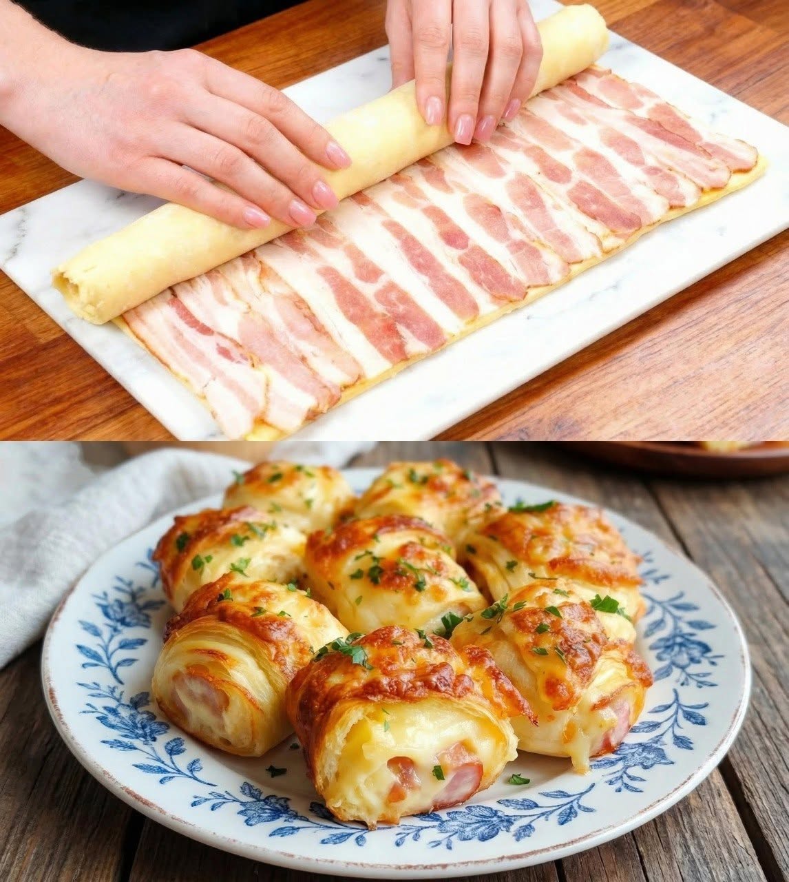 Smördegsrullar med bacon och ost – krispiga och salta