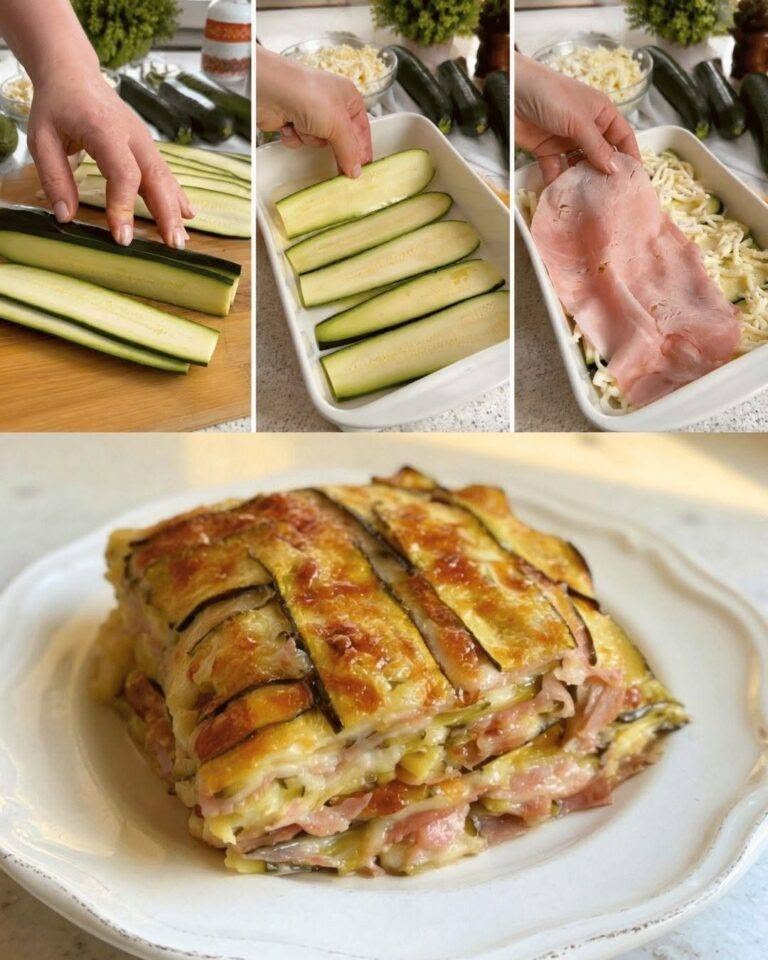 Zucchinilasagne med skinka och mozzarella