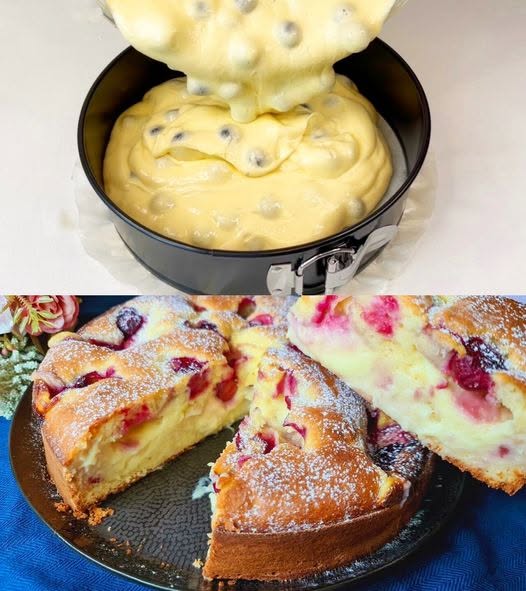 Varje bit smälter i munnen, 3 minuter körsbärskaka med vaniljpudding 😋
