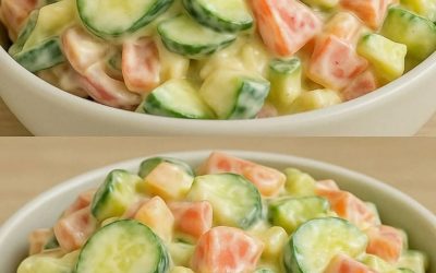 Krämig gurk- och morotssallad med yoghurtdressing – fräsch, krispig och otroligt god!