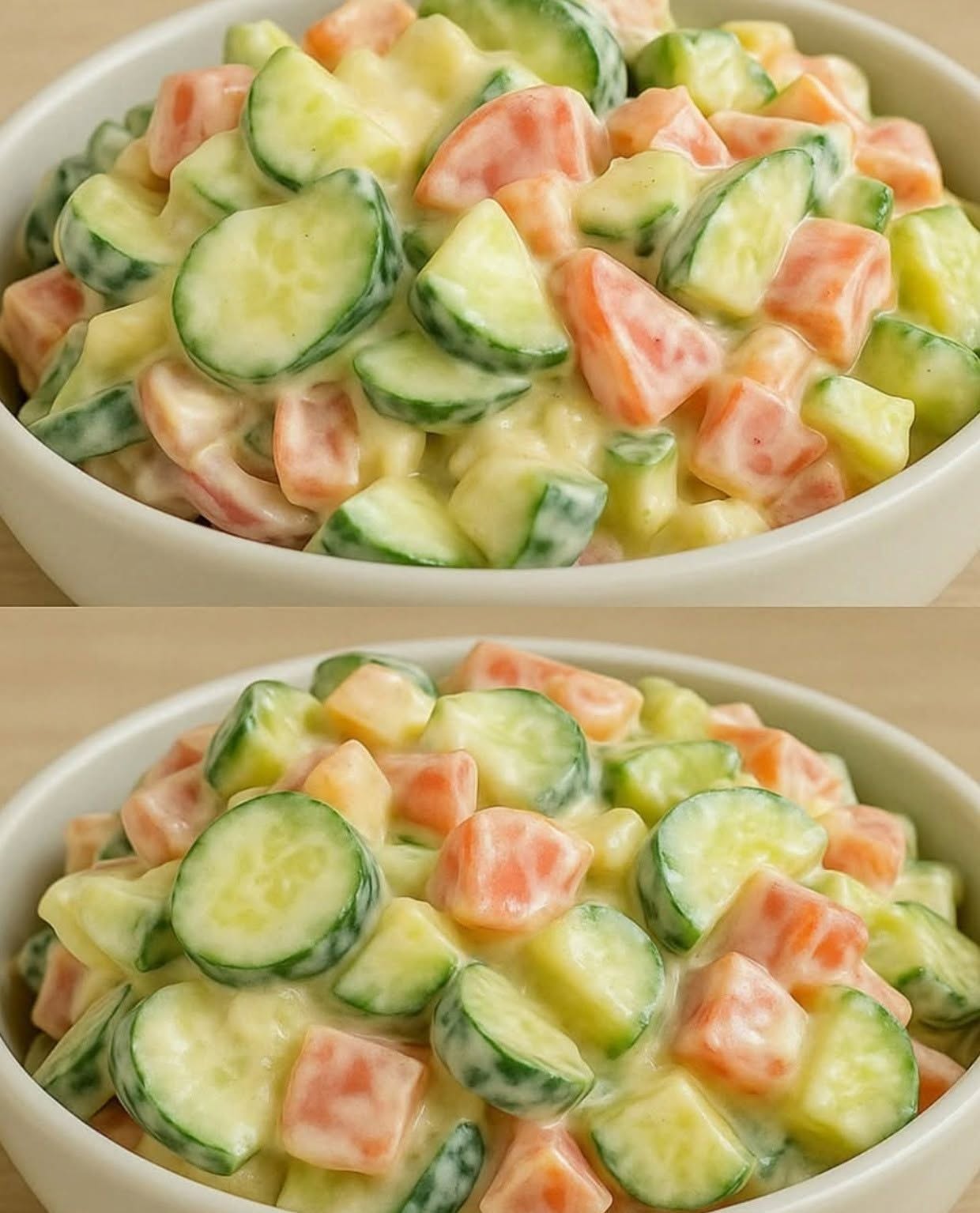 Krämig gurk- och morotssallad med yoghurtdressing – fräsch, krispig och otroligt god!