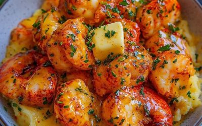 Hummerbitar med vitlökssmör och saffranspuré