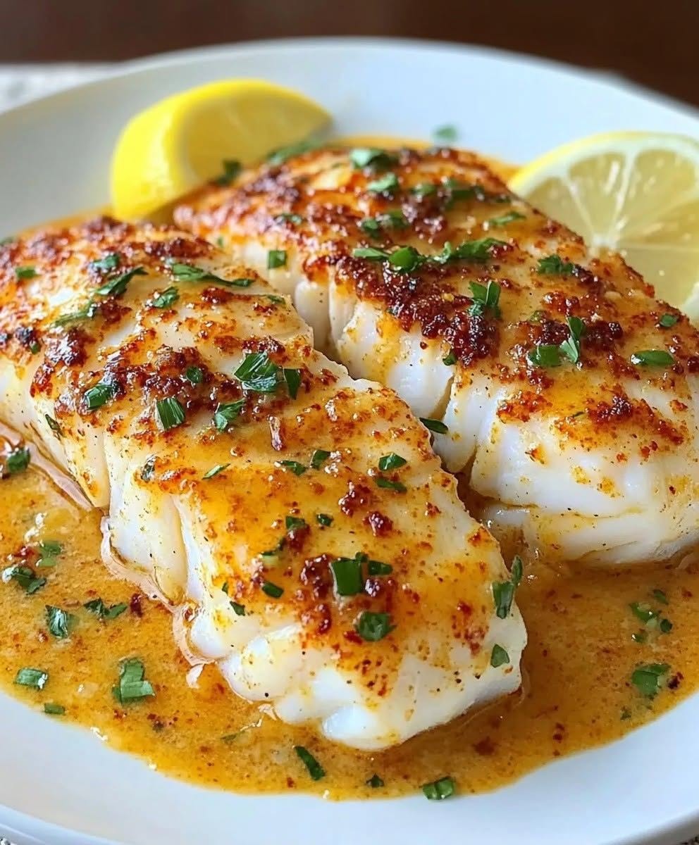 Delikat fisk i en krämig citron- och vitlökssmörsås – enkelt, elegant och otroligt gott.