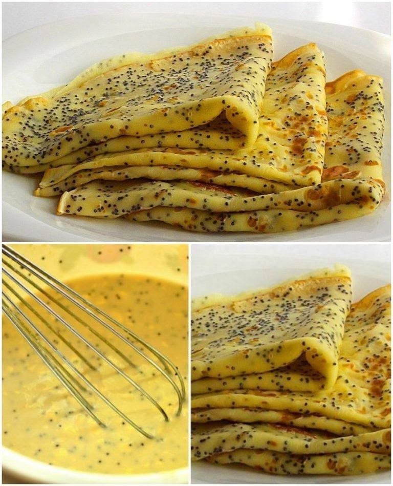 Pannkakor med vallmofrön och citron, läckra och aromatiska.