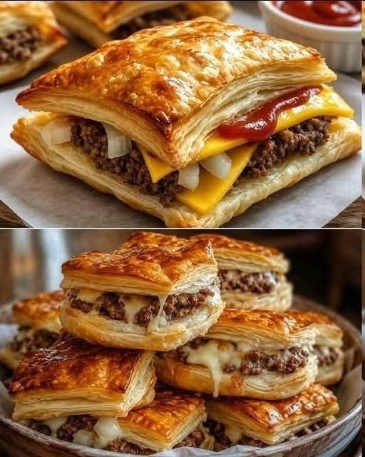 Cheeseburgare smördegsfickor med 250 g köttfärs