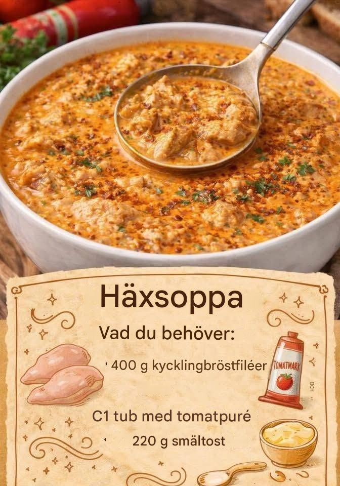 Häxsoppa med kyckling och smält ost – krämig, kryddig och mättande