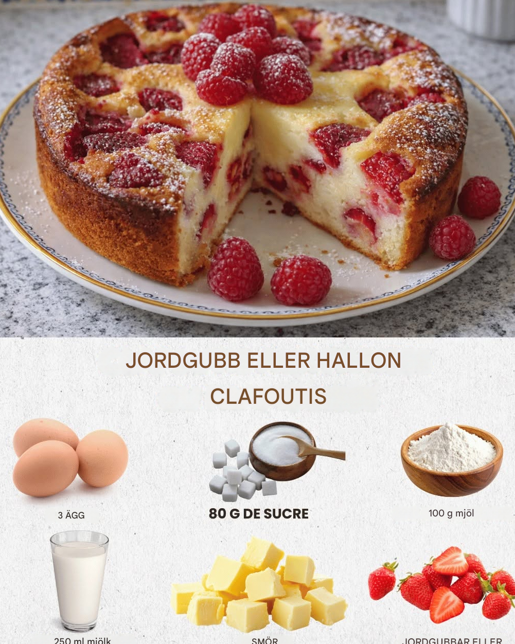 Jordgubbs- eller hallonclafoutis – Enkel och saftig fruktig dessert