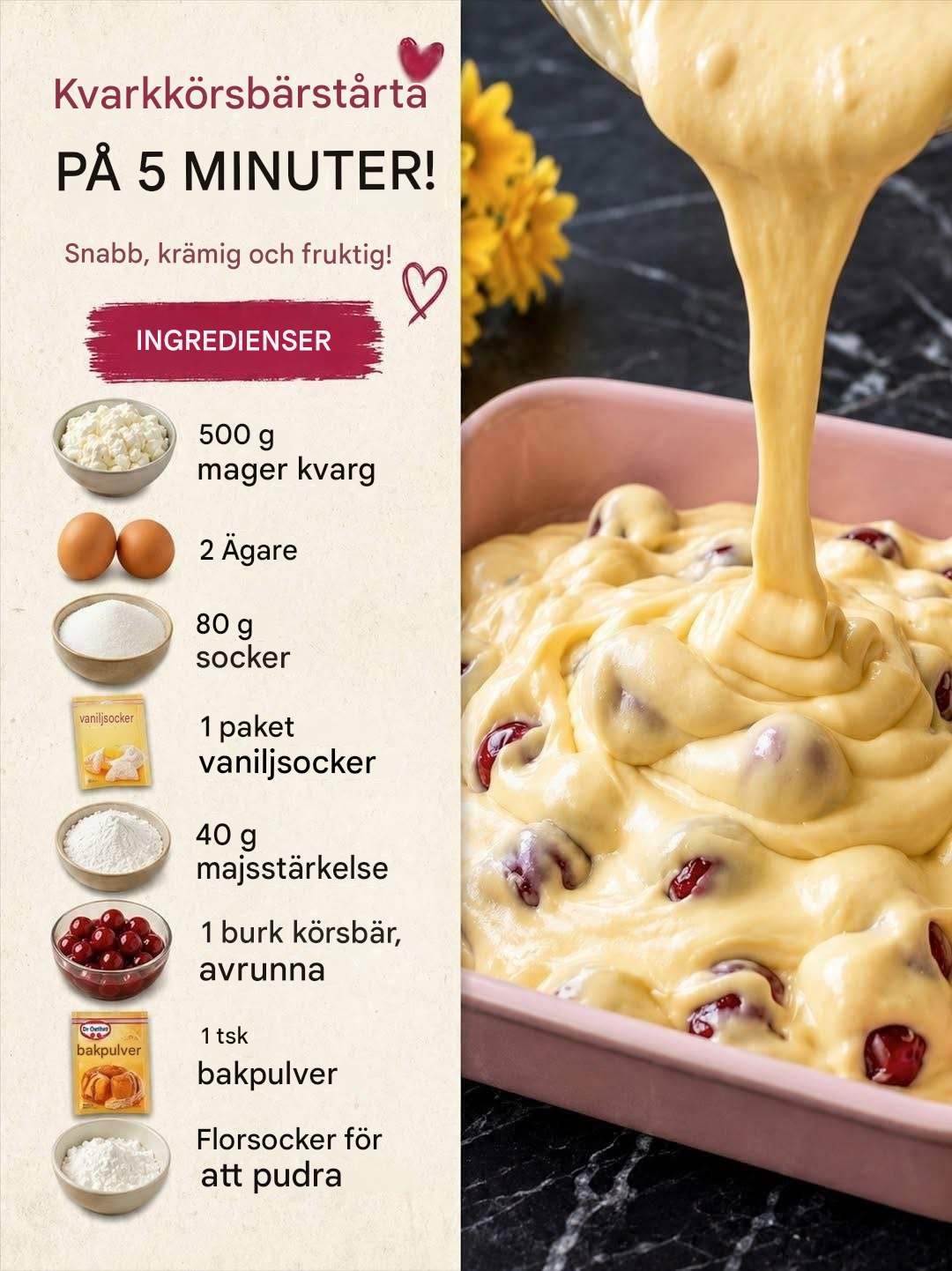 Kvarg- och körsbärskaka på 5 minuter