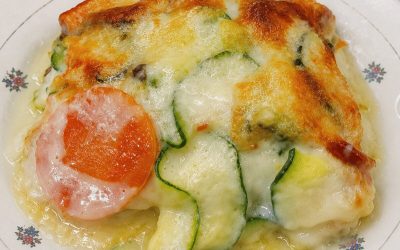 Vit lasagne med gratinerade grönsaker