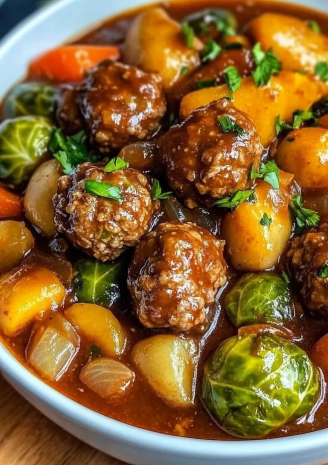 Hela familjen älskar det väldigt, väldigt mycket: brysselkålsgryta med köttbullar.