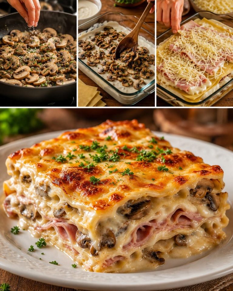 Lasagne med svamp, skinka och ost