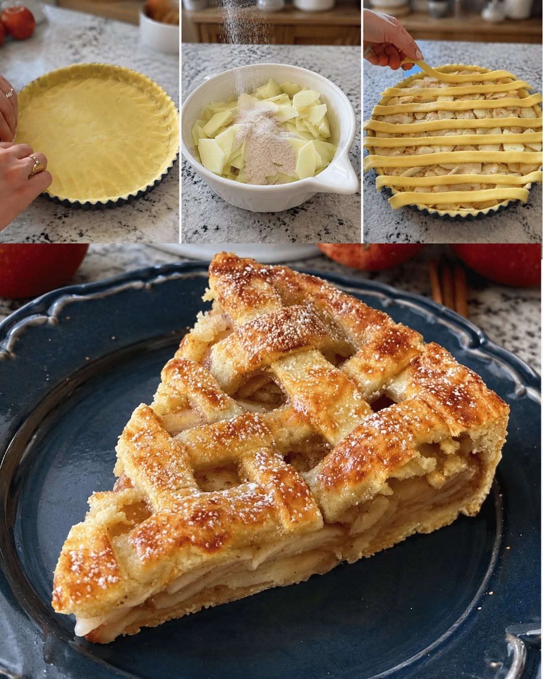 Äppeltarte i fransk stil — Hemgjord pajskaka med gyllene galler