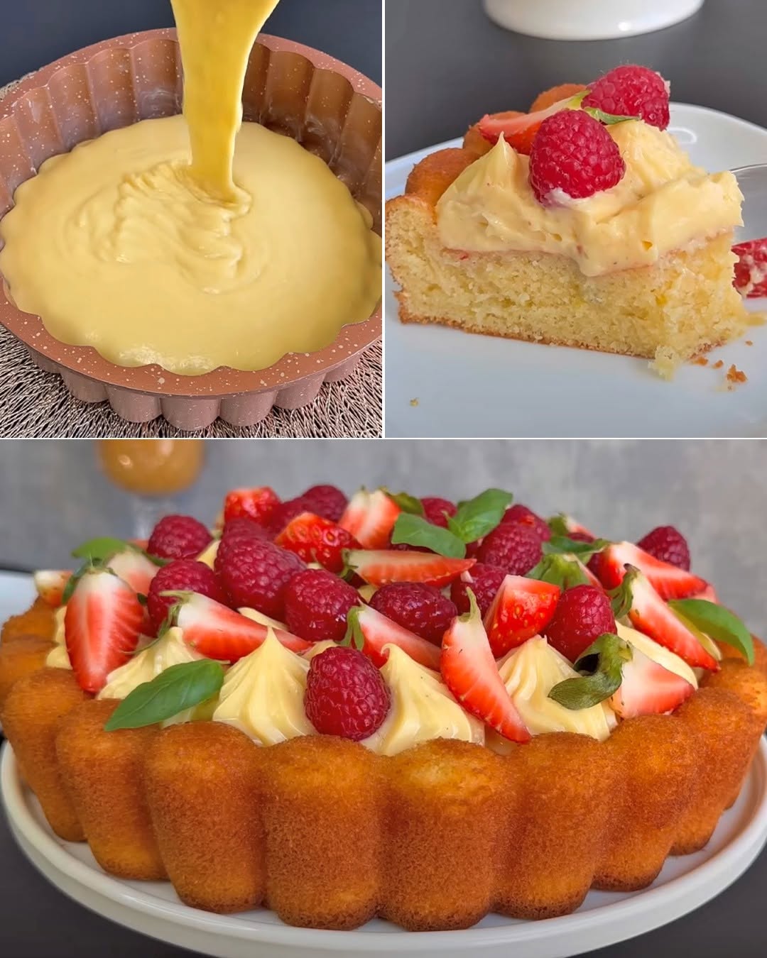 Fluffig fruktkaka med vaniljkräm – saftig, krämig och elegant dessert