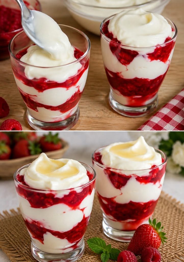 Denna drömmiga hallonfrukost är krämig, fruktig och underbart lätt. Den är perfekt som en snabb dessert för alla tillfällen.