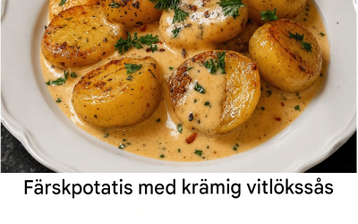 Färskpotatis med krämig vitlökssås – Enkelt och supergott recept