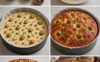 Smakrik kaka med gröna oliver och tärnad skinka (italiensk stil)