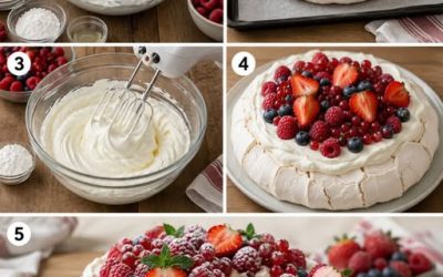 Luftig molnpavlova med röda bär